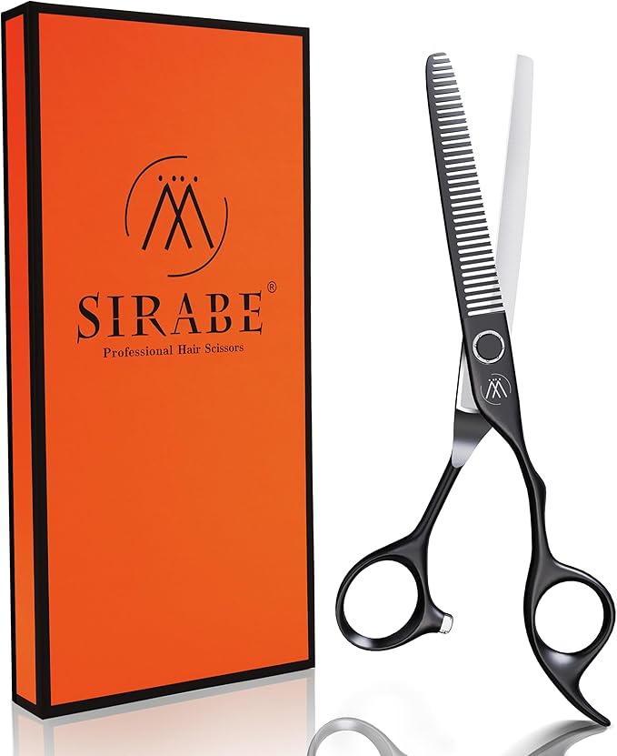 Sirabe HIGH-END Professional Hair Thinning Shears Barber Hair Cutting Texturizing Teeth Scissors with Case, Ultra 440C Sharp Blades for Salon Home Hairdressing Black