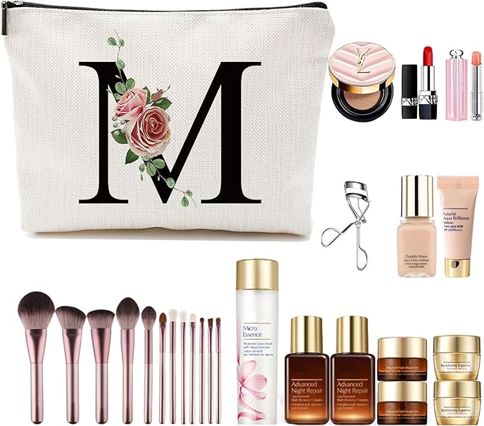 Initial A-Z Personalized Letter Makeup Bag, Monogrammed Bridesmaid Gifts/Presents Cosmetic Bag, Portable Stationery Storage Organizer Pouch, Friendship Love Travel Makeup Bags