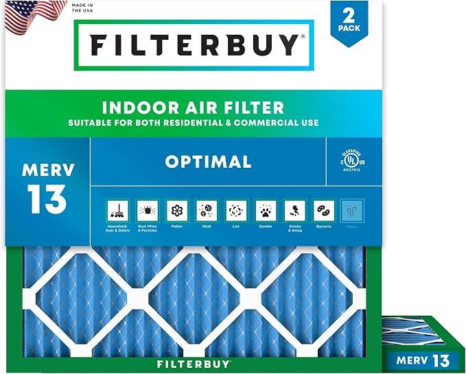 Filterbuy 11.25x11.25x1 Air Filter MERV 13 Optimal Smoke & Allergy Defense by Filterbuy