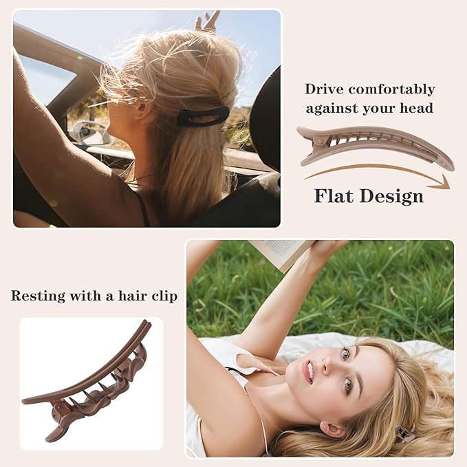6 PCS Flat Hair Clips, French Lay Flat Claw Clips for Women Girls, 3 Styles Strong Hold Non-slip Matte Hair Claws for Thin Thick Hair(Black&White)