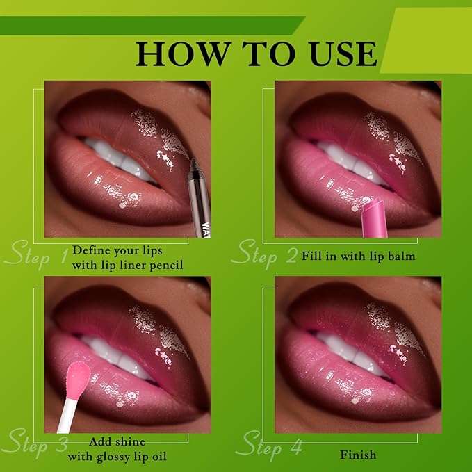 Brown Lip Liner & Pink Lip Gloss Set Moisturizing Lip Kit, Smooth Dark Brown Lip Liner Pencil Hydrating Lip Tinted Oil Non Sticky Lip Click Balm Lightweight Long Lasting Daily Lip Care for Women