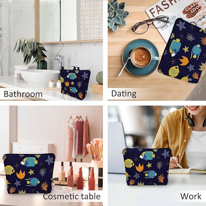 Sea Animal Makeup Bags Makeup Organizer, Ocean Sea Turtle Starfish Seaweed Flax Toiletry Bags Travel Cosmetic Bag Makeup Purse Pouch Skincare Bag Wallet Bags For Women Female Mom Daughter