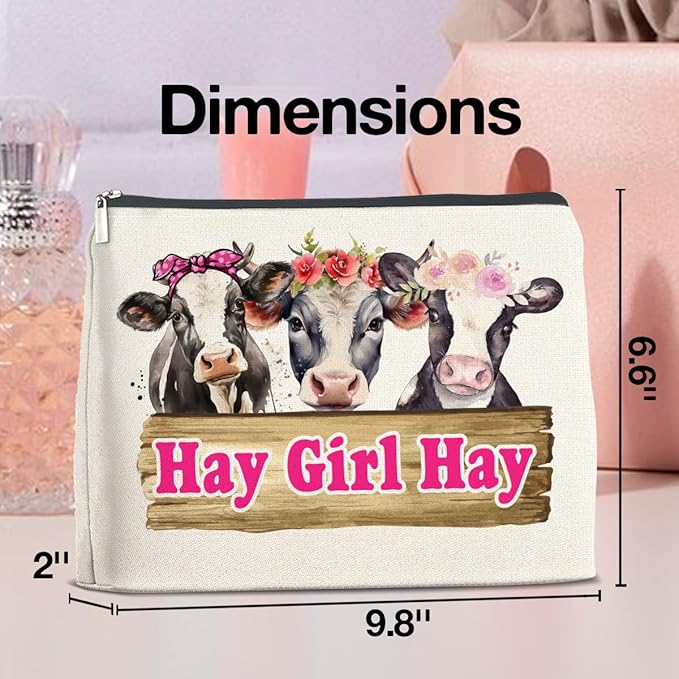Cow Gifts Makeup Bag Funny Cow Lover Gifts for Women Girls Hay Girl Hay Zipper Makeup Pouch