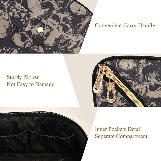 Makeup Organizer Bag, Grunge Skulls Travel Makeup Bags Makeup Vanity Case Large Capacity Rhombus Cosmetic Toiletry Bag for Girl Women Ladies