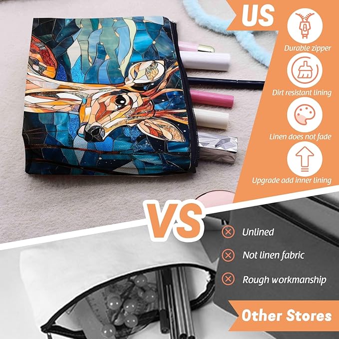 Cosmetic Bags Travel Makeup Toilet Case Waterproof Pouch for Women Girls 6.7X9.45inches - Colorful Celestial Deer