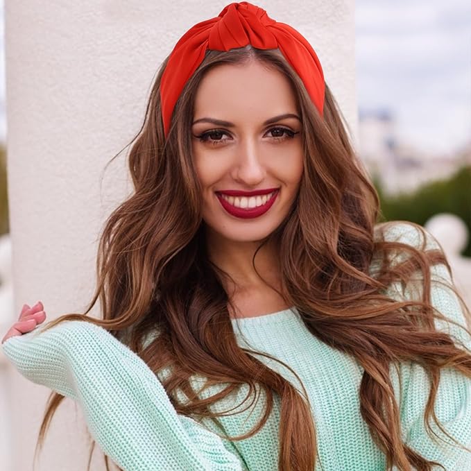 VELSCRUN Headband 2 Pack Black, Red - Wide Knotted Headbands for Women. Non Slip Hair Bands, Silk Satin Hair Accessories. Fashion Hair Styling Accessories. Ideal Gift for Sisters, Girls, Women.