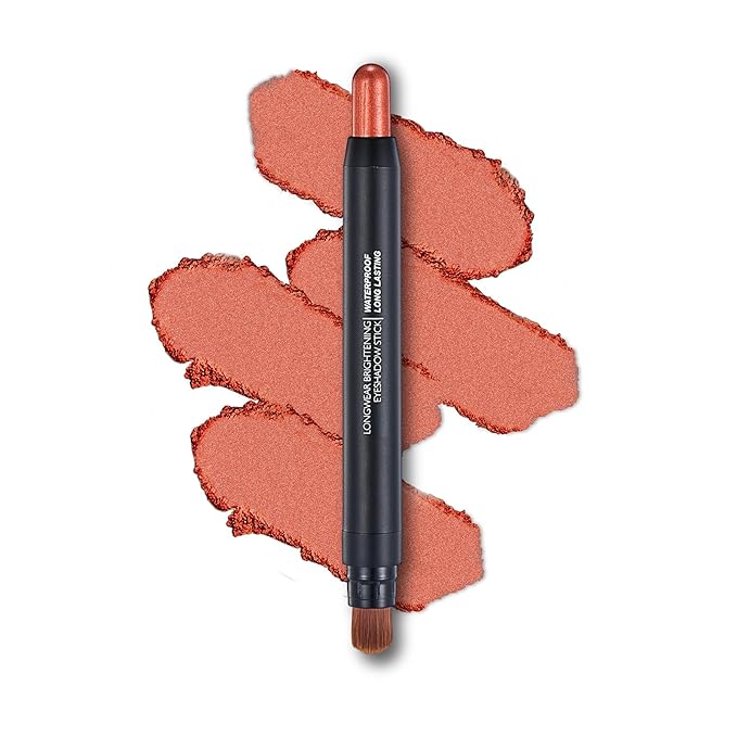 Brick Red Dual Ended Eyeshadow Stick 12 Colors Matte and Shimmer Waterproof Long Lasting Creamy Eyeshadow Pencil for Smokey Eye Natural Everyday Makeup