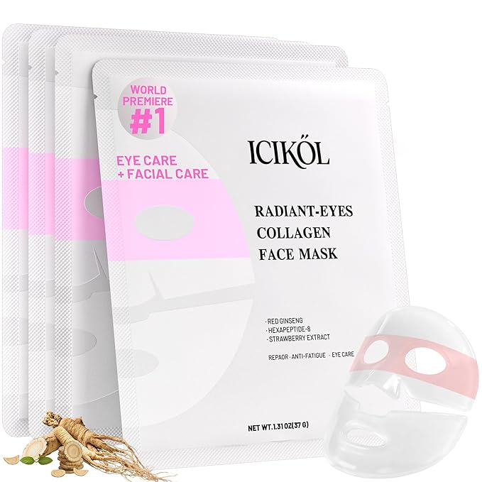 Overnight Collagen Face Mask, Deep Hydrating Sheet Masks for Glass Glow and Skin Lifting Boost, Jelly Facial Mask for Women with Ginseng, Dry Skin, 37gx4ea(Pink)