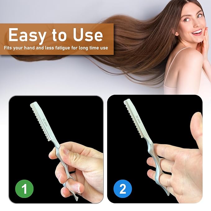 Hair Cutting Razor, Hair Razors For Cutting Hair Professional Styling Razor with Replacement Stainless Steel Blades for Salon/Home -11PCS Silver