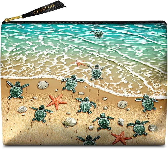 Cute Makeup Bag for Purse Waterproof Cosmetic Bags for Women Funny Smooth Zipper Travel Toiletry Pouch 10X8 Inches-Seashell on Beach Makeup pouch