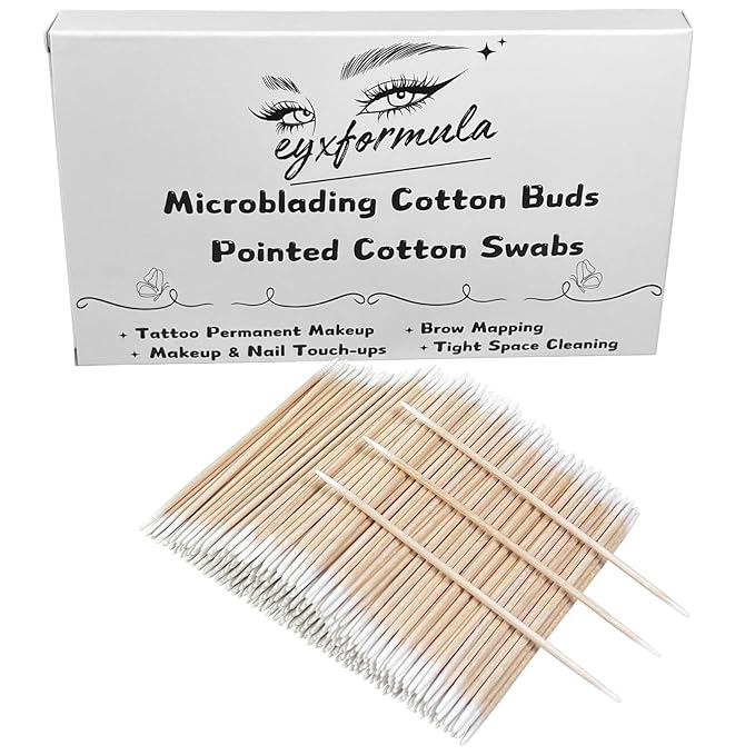 Pointed Cotton Swabs - 4 Inch Microblading Cotton Buds with Wooden Sticks - Precition Tip Cotton Swabs for Makeup Touch-ups - Tattoo Permanent Supplies (600 pcs - double tips)