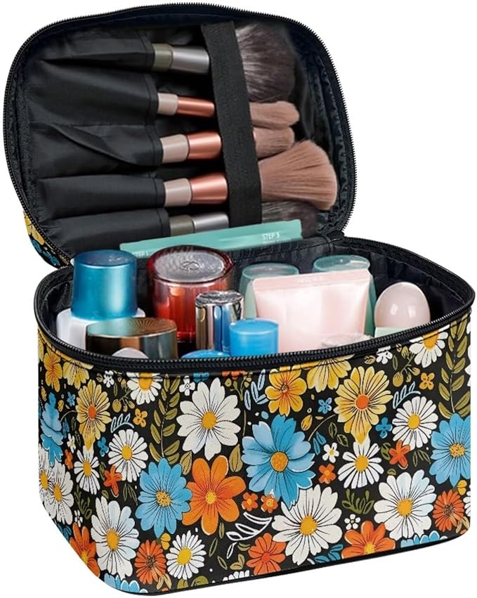 JoyLamoria Floral Blossoms Makeup Case Portable Cosmetic Bag Toiletry Containers for Women