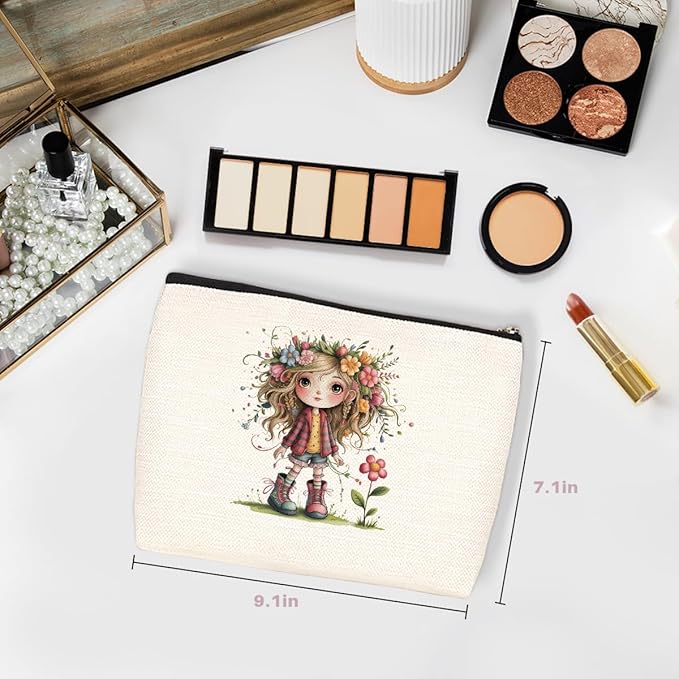 Cute Girl Makeup Bag, Flower Large Capacity Travel Makeup Case Cosmetic Bags for Women, Portable Pouch Purse Travel Essentials Toiletries Accessories, Christmas Birthday Gifts for Women