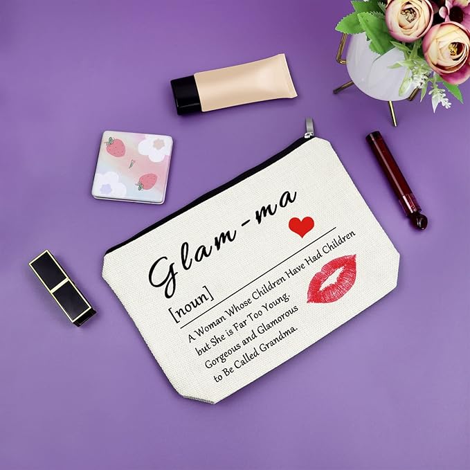 Sazuwu Grandma Gifts: Makeup Bag for Mother's Day, Retirement, Birthday & Christmas - Glamma Travel Pouch