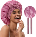 Satin Hair Bonnet for Sleeping Women, Double Layer Silk Bonnets for Women with Tie Band, for Braids Curly Long Hair