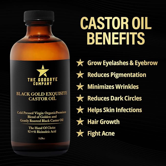 The Goodbye Company 100% Pure Organic Jamaican Black Castor Oil - Premium Cold-Pressed for Hair Growth, Skin Moisturizing, Eyelashes & Eyebrows - 16.9oz