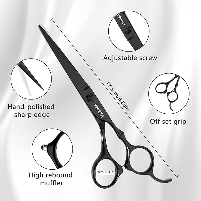 Professional Hair Cutting Scissors Set - 6.88” Japanese Stainless Steel Thinning Shears & Barber Scissors, Razor Edge Salon Shears with Adjustable Screw & Dismountable Ring for Home & Salon Use