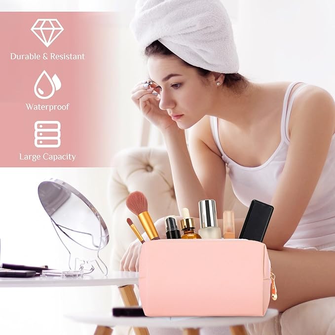 Sanwuta 9 Pcs Makeup Bags Bulk PU Double Zippers Cosmetic Bag Makeup Toiletry Christmas Small Pouch Portable Travel Organizers Case for Women Bridesmaid Party End of The Year(Pink Purple Series)