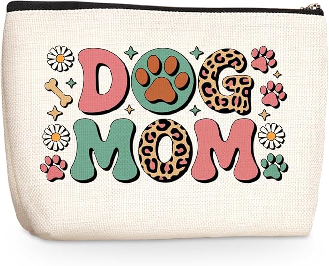 Wenboco Dog Mom Gifts for Women Makeup Bag, Flower Travel Cosmetic Bag Dog Lovers Gifts for Women, Pet Owner, Portable Pouch Purse Travel Essentials Toiletries Accessories，Christmas Birthday Gift