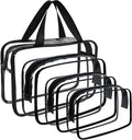 4 Packs Large Clear Comestic Bag, Waterproof Clear Makeup Toiletry Organizer Pouch, Reusable PVC Plastic Storage Bags with Zipper for Travel (4, Black)