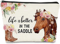 Western Horse Boots Flower Life is Better in the Saddle Funny Farmhouse Cosmetic Bag Makeup Bag Best Gift Idea for Horse Lovers Girls Women,Horse Owners Gifts,Birthday Christmas 's Day Gift