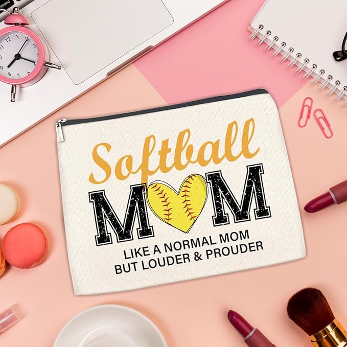 Softball Gifts Makeup Bag for Women, Christmas Birthday Gifts for Softball Lovers Team Players Coach Mother Girl Cosmetic Bag Travel Toiletry Pouch for Purse