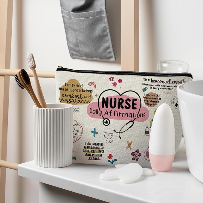 Nurse Makeup Cosmetic Bags - Women's Appreciation & Graduation Gift with Daily Affirmations
