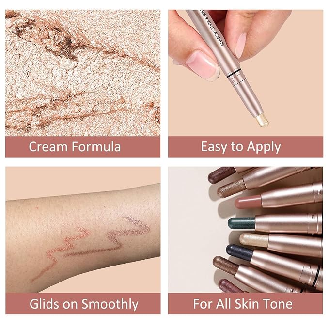 White Eyeshadow Stick Makeup, Waterproof Hypoallergenic Long Lasting Cream Eye Shadow Pencil, Highlighter Matte Crayon eyes liner, Glitter Primer Palette Shimmer Eyeliner Pen