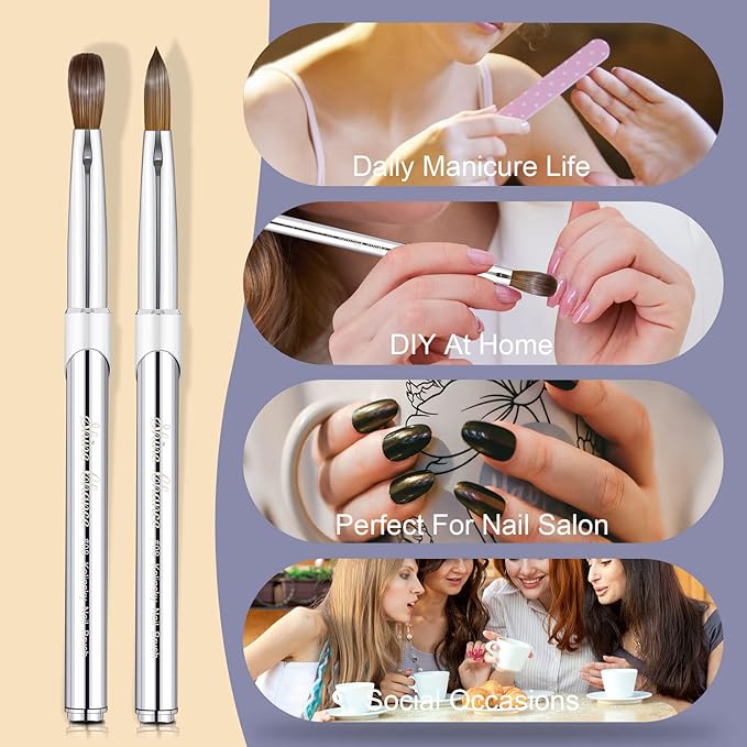 Acrylic Nail Art Brush Size 8, 100% Pure Kolinsky Hair Oval Nail Brush for Acrylic Application, Professional Nail Extension Manicure Tool Striping Nail Drawing Pen for DIY Home Salon