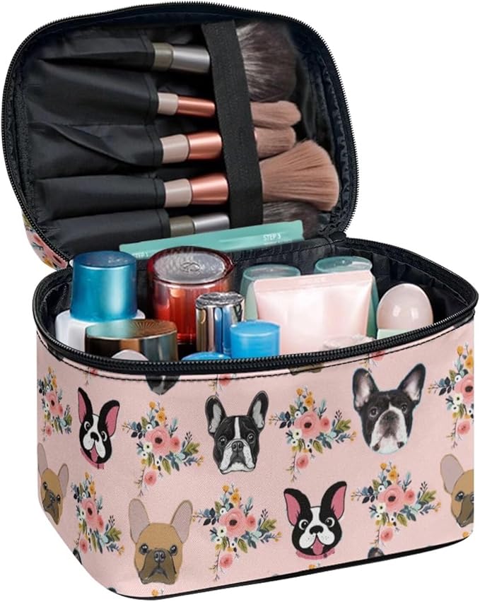 JoyLamoria Boston Bulldog Makeup Case Portable Cosmetic Bag Toiletry Containers for Women