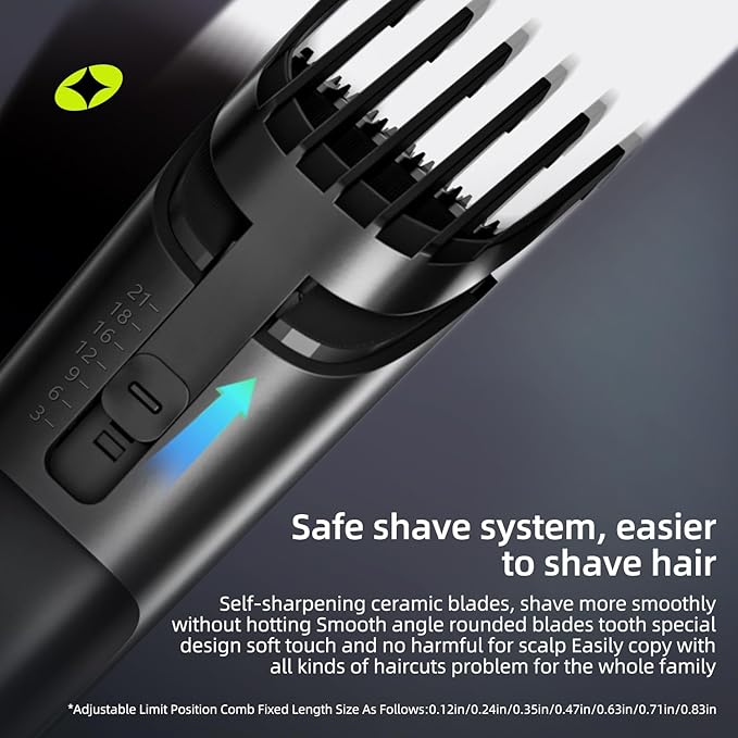 Hair Clippers for Men and Kids Adjustable Length Trimmer Haircut Professional Haircuts Tool Grooming 6 Kit LED Screen Display Fast Charge for Family Black