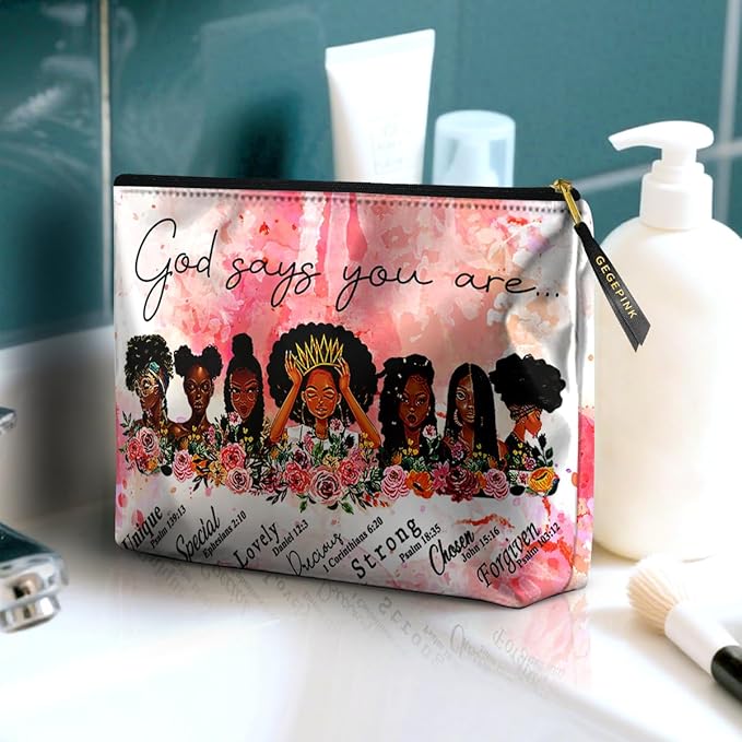 Cute Makeup Bag for Purse Waterproof Cosmetic Bags for Women Funny Smooth Zipper Travel Toiletry Pouch 10X8 Inches-African American Afro Makeup pouch
