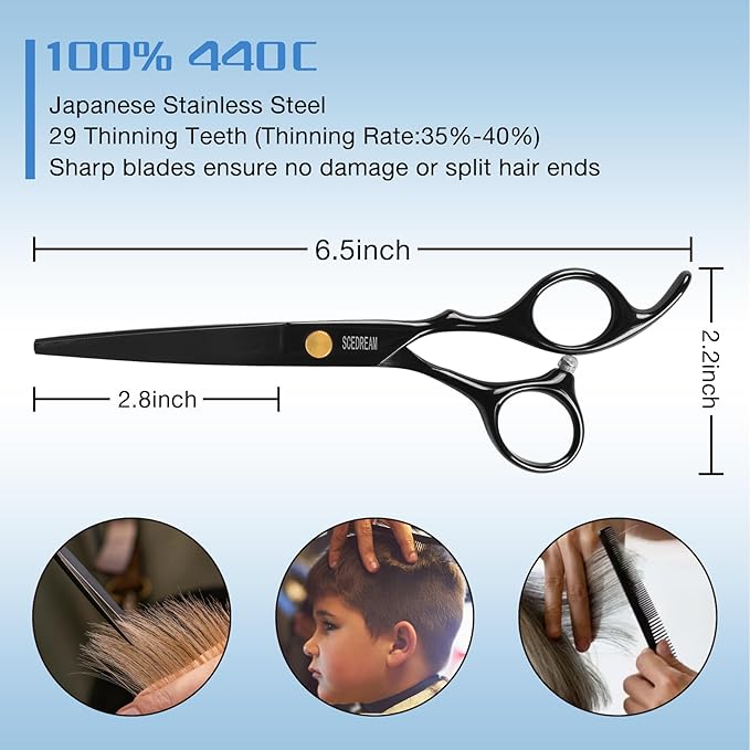 11-Piece Hair Cutting Scissors Kit - Professional Set with Thinning Scissors, Comb, Cape, Clips, Brush, Leather Bag for Barber, Salon, Home