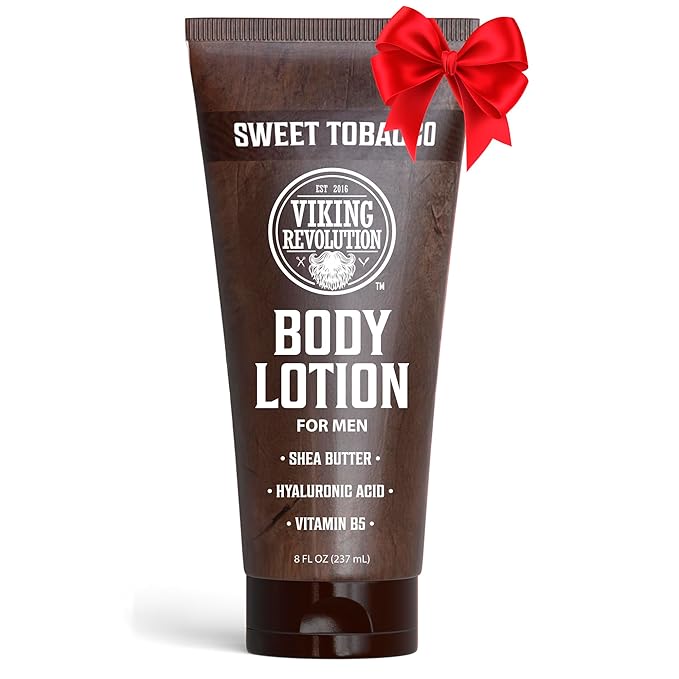 Viking Revolution Sweet Tobacco Body Lotion for Men –Mens Lotion for Dry Skin with Shea Butter, Hyaluronic Acid and Vitamin B5 – Nourishing Mens Body Lotion for Hydrated and Smooth Skin (8oz, 1 Pack)