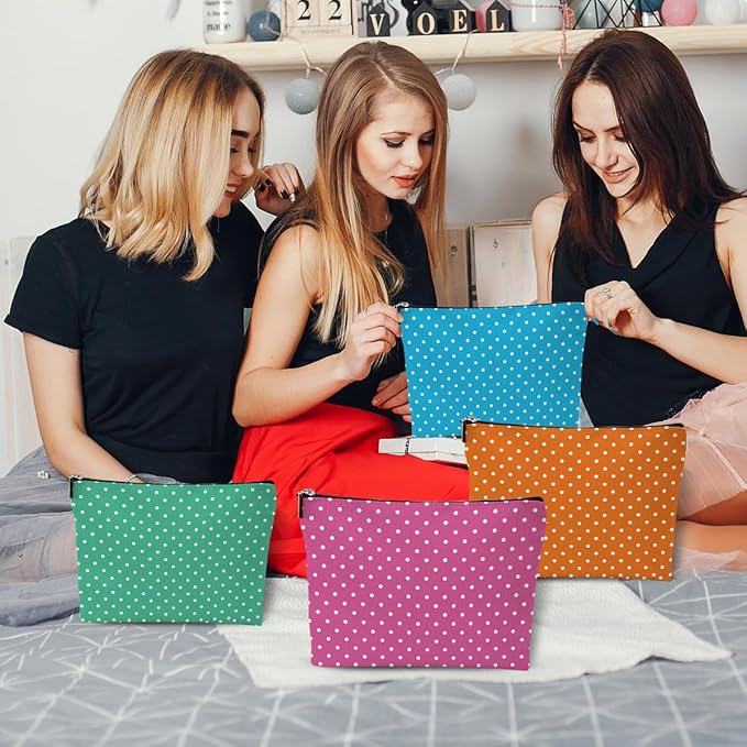 4pcs Colorful Polka Dot Makeup Bag, Fashion Polka Dots Cosmetic Bag, Christmas Wedding Anniversary Birthday Friendship Gifts for Women Girls Best Friends Bridesmaid Bestie Boss Travel Toiletry Bag