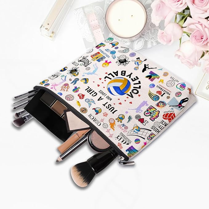 Volleyball Gifts Makeup Cosmetic Bag for Women, Volleyball Stuff Accessories for Volleyball Players Teams, Volleyball Travel Bag Pouch Purse for Men Women