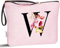Vavabox A-Z Personalized Makeup Bag, Birthday Gifts for Women Mom, Gifts for Best Friend, Bride Bridesmaid Cosmetic bag (W, Pink)