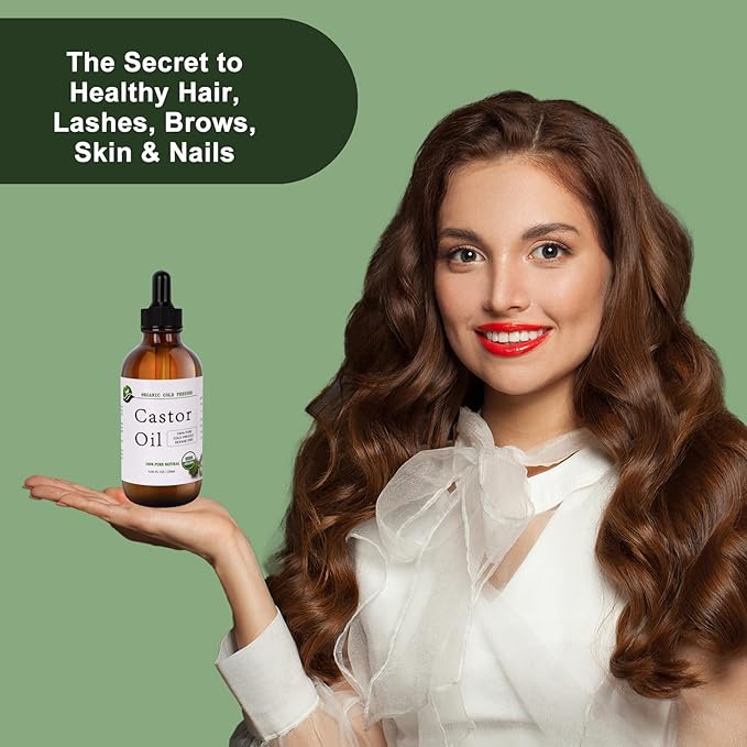 Castor Oil-Castor Oil Organic Cold Pressed Unrefined Glass Bottle-Organic Certified 100% Pure Castor Oil,Hexane Free,Organic Castor Oil for Face,Hair Growth,Eyelashes,Caster 4.23fl.oz/120ml