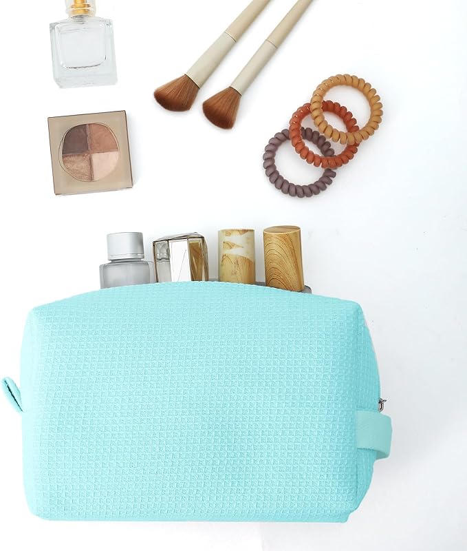 DYSHAYEN Waffle Makeup Pouch Bag, Small Travel Cosmetic Bag, Gifts for Women Bridesmaid,Wedding,Christmas (Mint)