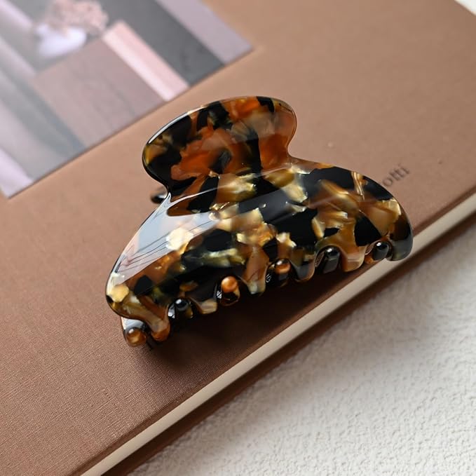 Handmade Celluloid Acetate French Design Barrettes Tortoise Shell Claws Hair Claw Luxury Fashion Accessories Hair Clip for Women (black gold)