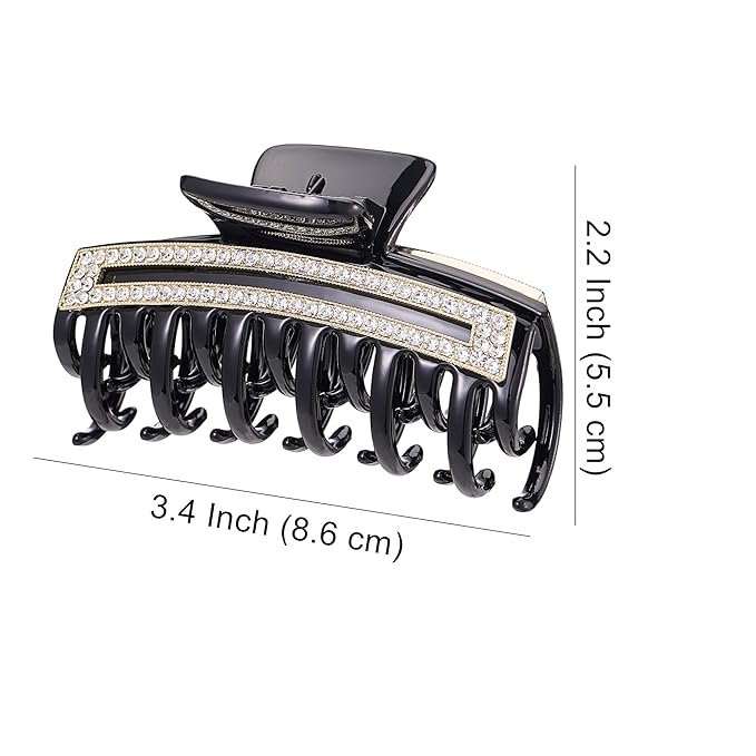 SINIDE Rhinestone Hair Claw Clips, Crystal Jaw Clip Nonslip Acrylic Claw Clips for Thick Long Hair, Fashion Elegant Clamps Accessories for Women Ladies Strong Hold Barrette for Styling (2 Pack)