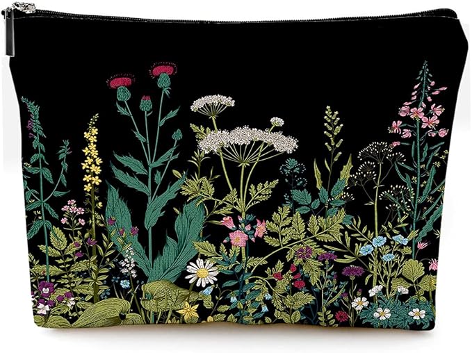 Small Makeup Bag for Purse Cute Canvas Waterproof Cosmetic Bags for Women Zipper Travel Toiletry Pouch-Wildflowers Makeup Bags