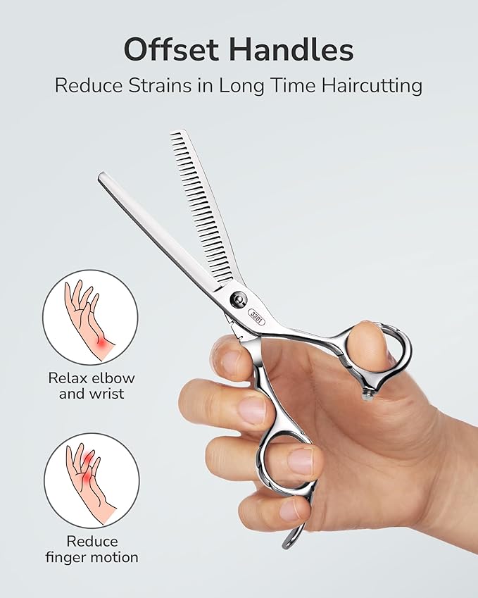 ULG Hair Thinning Scissors 6.7” Shark Series 100% Japanese Stainless Steel, Offset Handle, 30-Tooth Seamless Thinner 15% Hair Removal, Professional Barber Layering Shears for Salon & Home Hair Styling