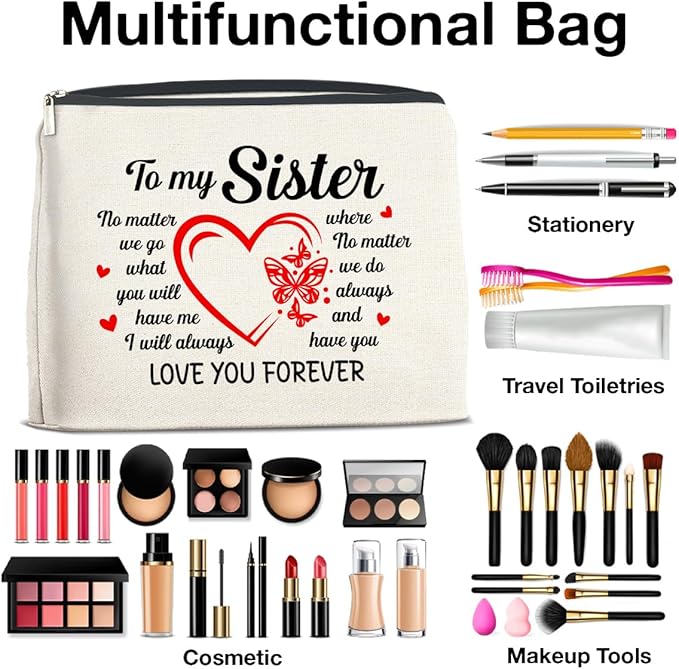 Sister Gifts Makeup Bag Christmas Birthday Gifts for Sister Cosmetic Bag Zipper Makeup Pouch
