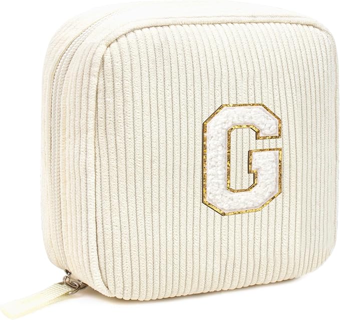 LETGO Birthday Gifts for Women Small Personalized Initial Monogram Makeup Bag,Preppy Corduroy Makeup Bags Travel Toiletry Bag Cute Pouch Purse for Her Mom Girlfriend Wife Sister Teacher Bridesmaid