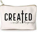 Created With a Purpose Women Makeup Bag Christian Decor Self Love Gift Toiletry Bag Religious Faith Cosmetic Pouch Linen Cotton Inspirational Multi-Purpose Bag Gift