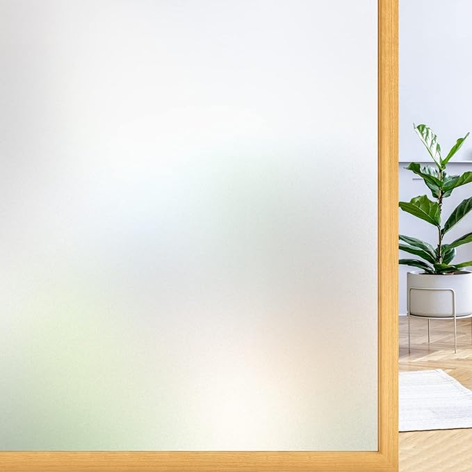 rabbitgoo Window Privacy Film, Frosted Glass Window Clings, Static Cling UV Heat Blocking Door Stickers for Home Bathroom, Removable Indoor Decal Coverings Day and Night, Pure, 35.4 x 78.7 Inches