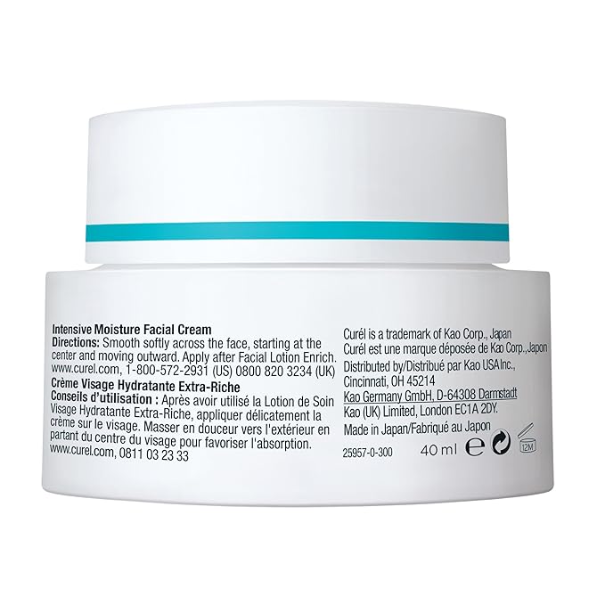 Curel Japanese Skin Care Intensive Face Moisturizer Cream, Face lotion for Dry to Very Dry, Sensitive Skin, with Ceramides, Anti-Aging & Anti-Wrinkle, Fragrance & Alcohol Free Eczema Cream, 1.4 Oz