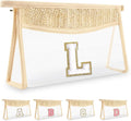 Personalized Initial Letter Bag Boho Straw Clear Makeup Bag,Small Cute Chenille Varsity Letter Bag With Zipper,Beach Travel Toiletry Bag,Portable Monogrammed Cosmetic Bag for Women Girls,L