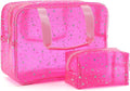 Yaopeing 2Pcs PVC Clear Makeup Bag Organizer for Women,Star Transparent Cosmetic Case Travel Toiletry Pouch with Zipper,Large Make Up Purse for Daily Accessory,Pink